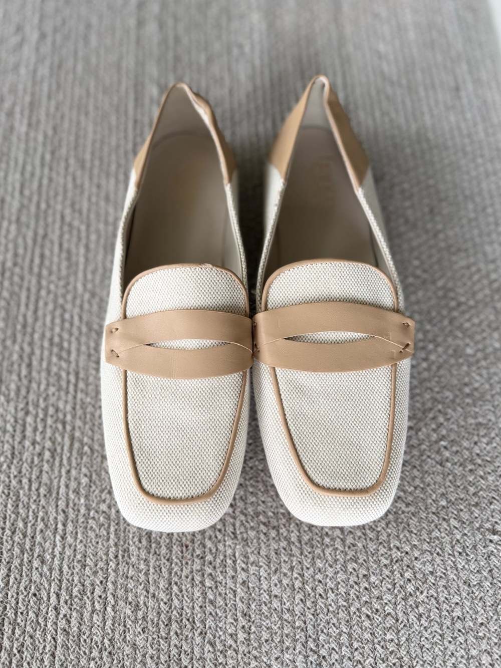 Franco Sarto Ivory Cream Canvas Loafers with Tan Trim Size 9